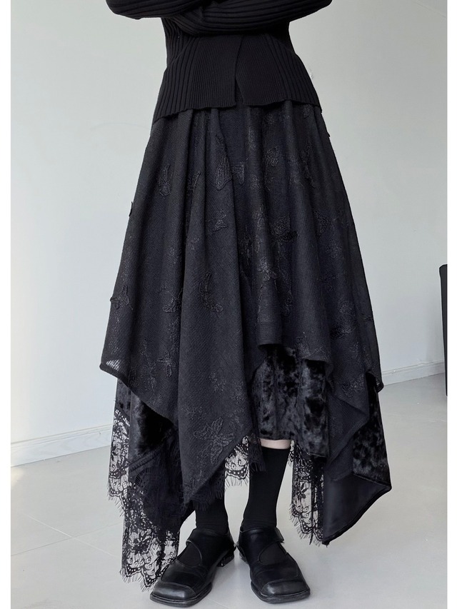 Gothic layered butterfly embroidered skirt 2color [T2682]
