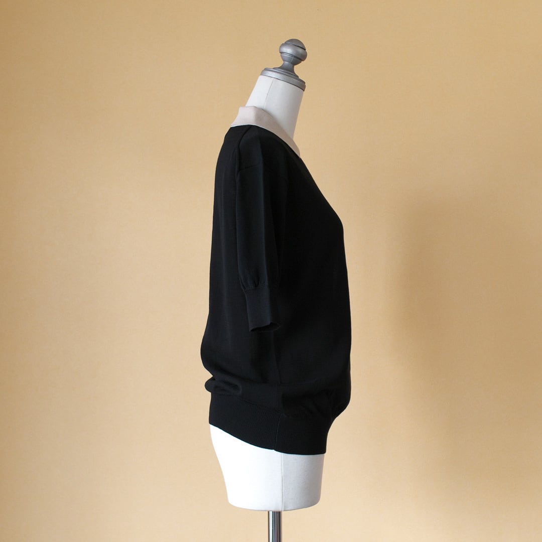 atelier naruse アトリエナルセ コットン衿付きニット cotton collar knit・ブラックxベージュ