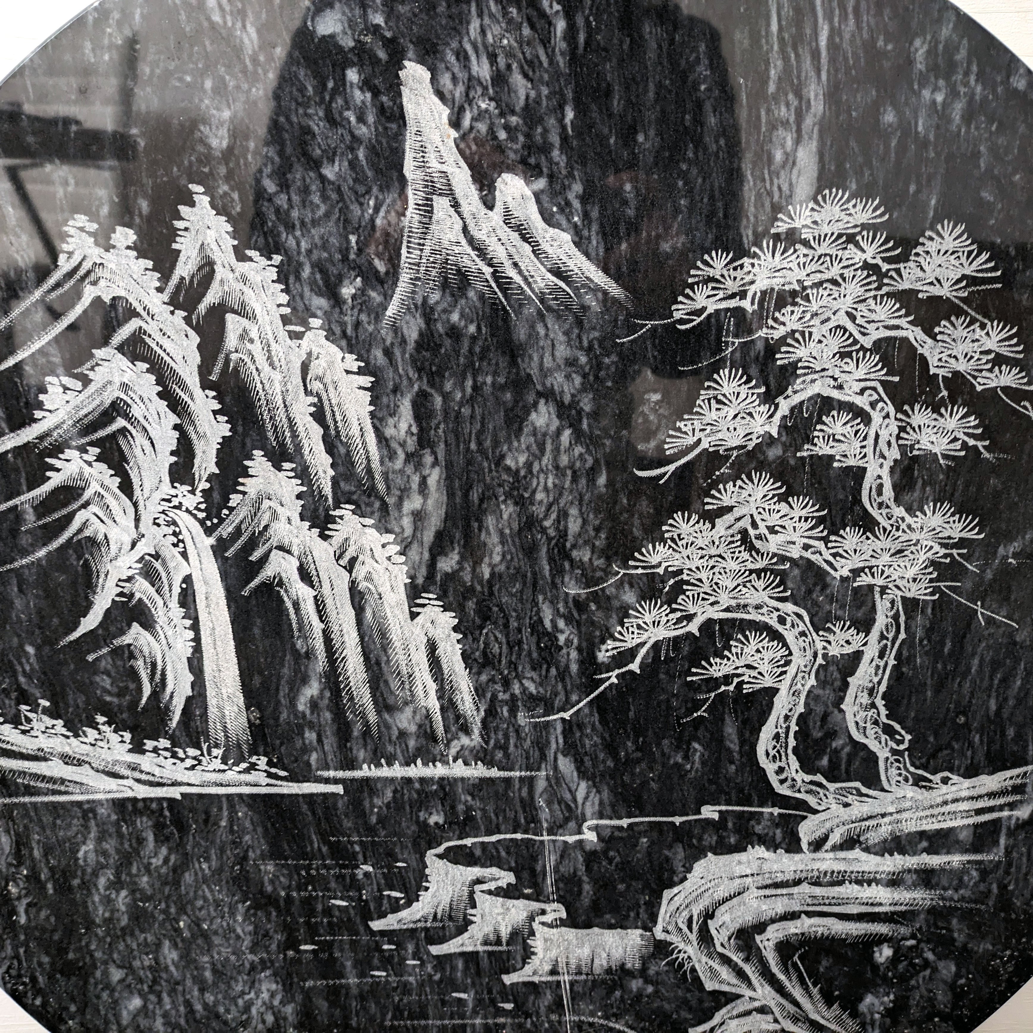 大理石・山水画・円型・円盤・置物・インテリア・No.240222-25・梱包