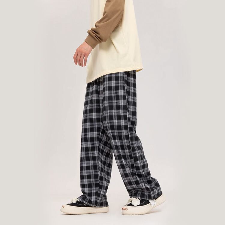 ★CONTRAST PLAID STRAIGHT LEG CASUAL PANTS（unisex)　　　A0795