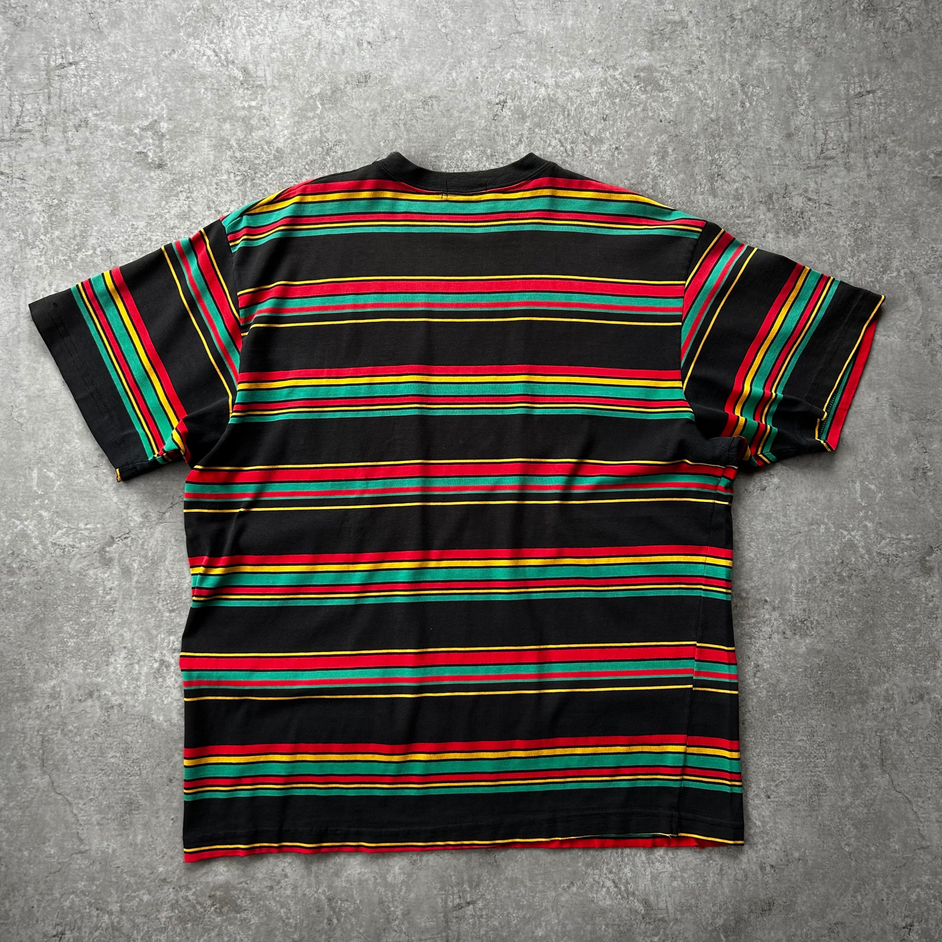 80s old stussy マルチボーダーtシャツ 黒 XL ラスタカラー | 東京準備室