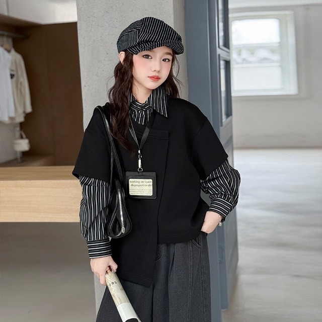 レイヤード風重ね着ベストトップス