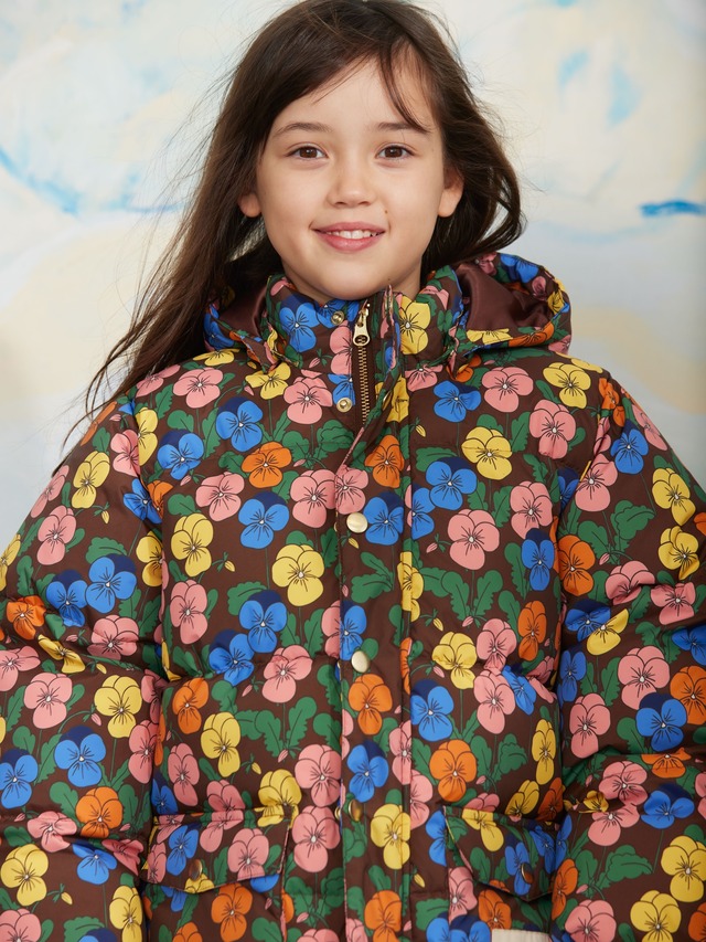 【26AW】minirodini(ミニロディーニ)Violas aop heavy puffer multi(80-86/92-98/104-110/116-122/128-134) アウター 花柄 フード取外　