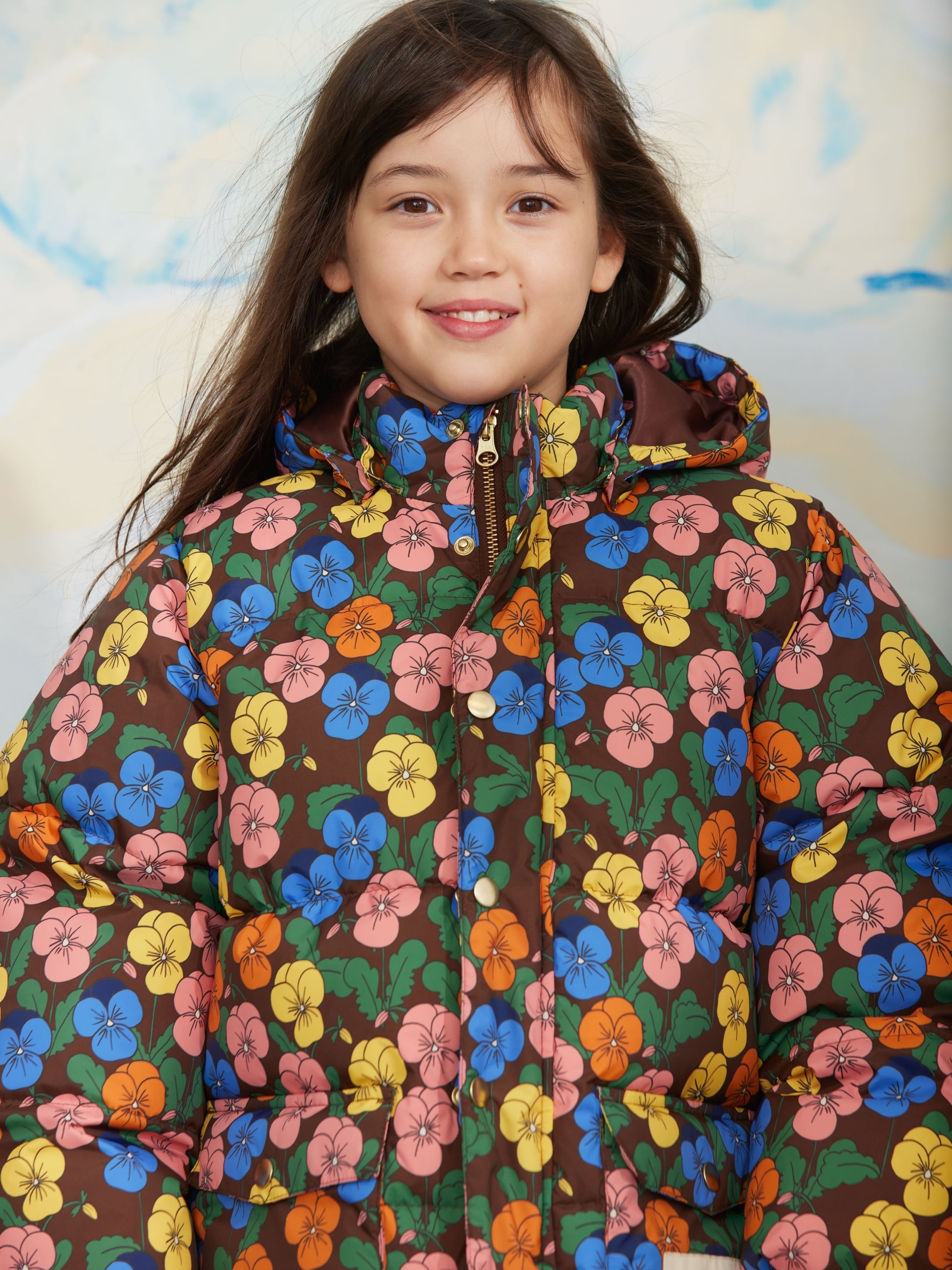 【26AW】minirodini(ミニロディーニ)Violas aop heavy puffer multi(80-86/92-98/104-110/116-122/128-134) アウター 花柄 フード取外