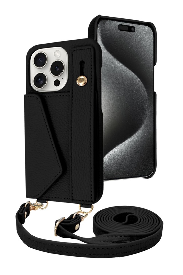 シズカウィル iPhone 15 Pro 用 ケース ショルダー カバー ショルダーストラップ アイファンデ5 ショルディー ストリートモード 1個入り アイボリーブラック