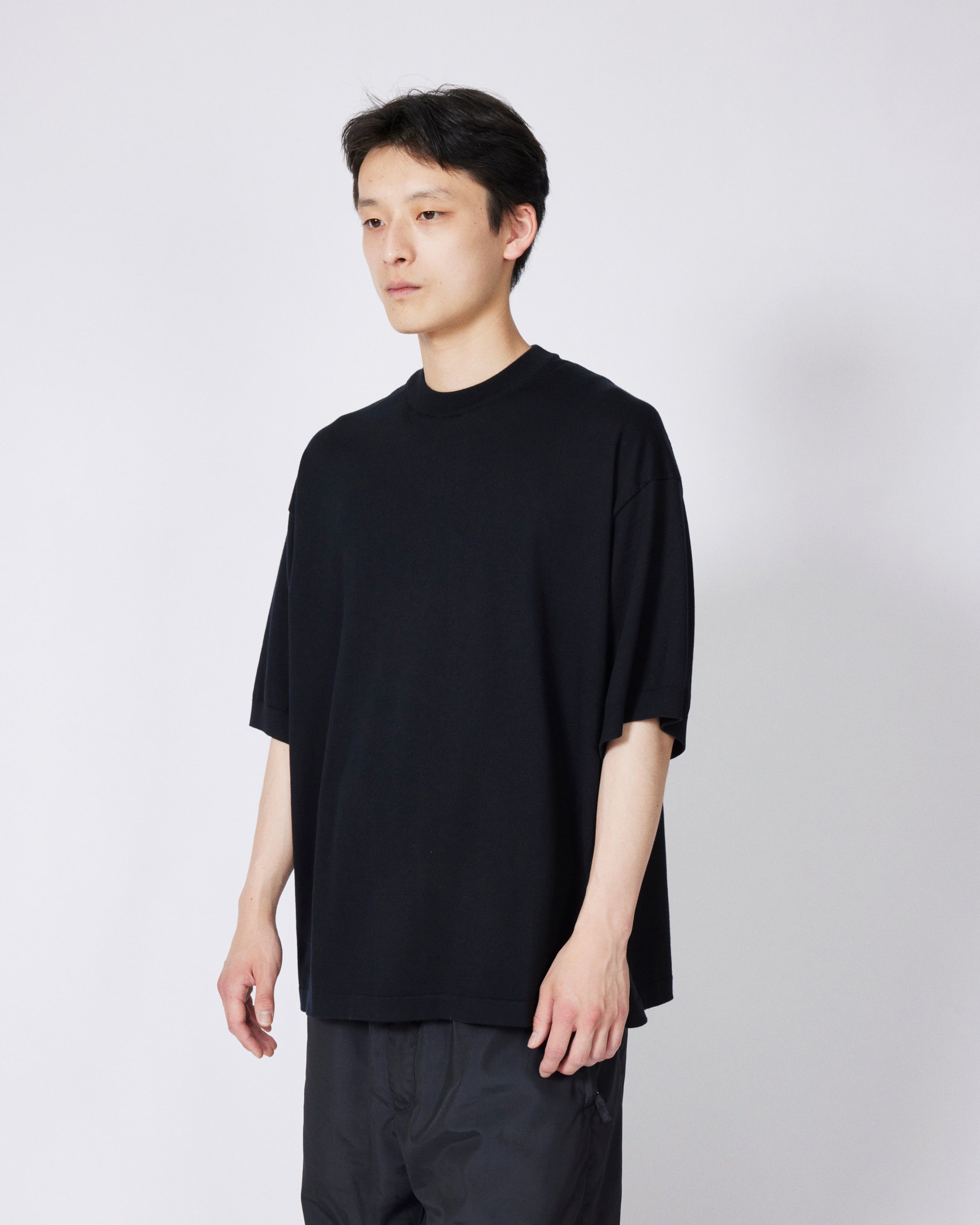 everyone cotton silk high-gauge knit short sleeve tee shirt (BLACK
