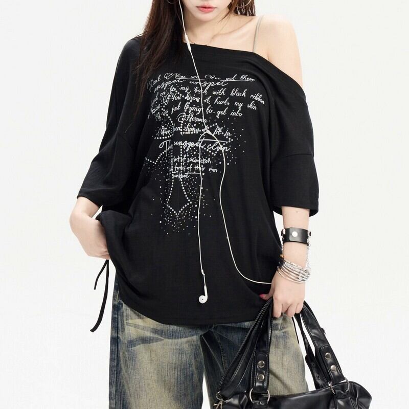 One-shoulder logo tops r0124