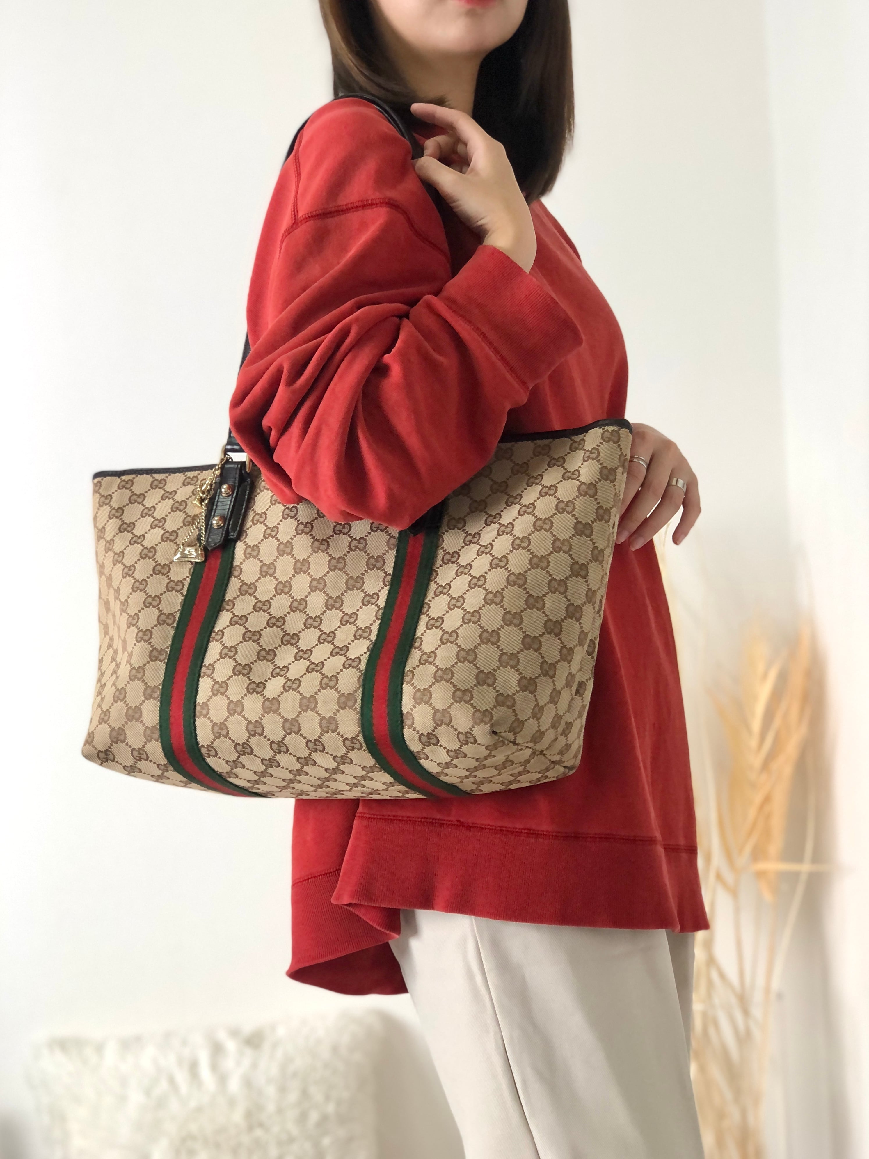 GUCCI グッチ GG柄 シェリーライン ブーツチャーム キャンバス ショルダーバッグ トートバッグ ベージュ vintage ヴィンテージ  オールド bvsyf4 | VintageShop solo powered by BASE