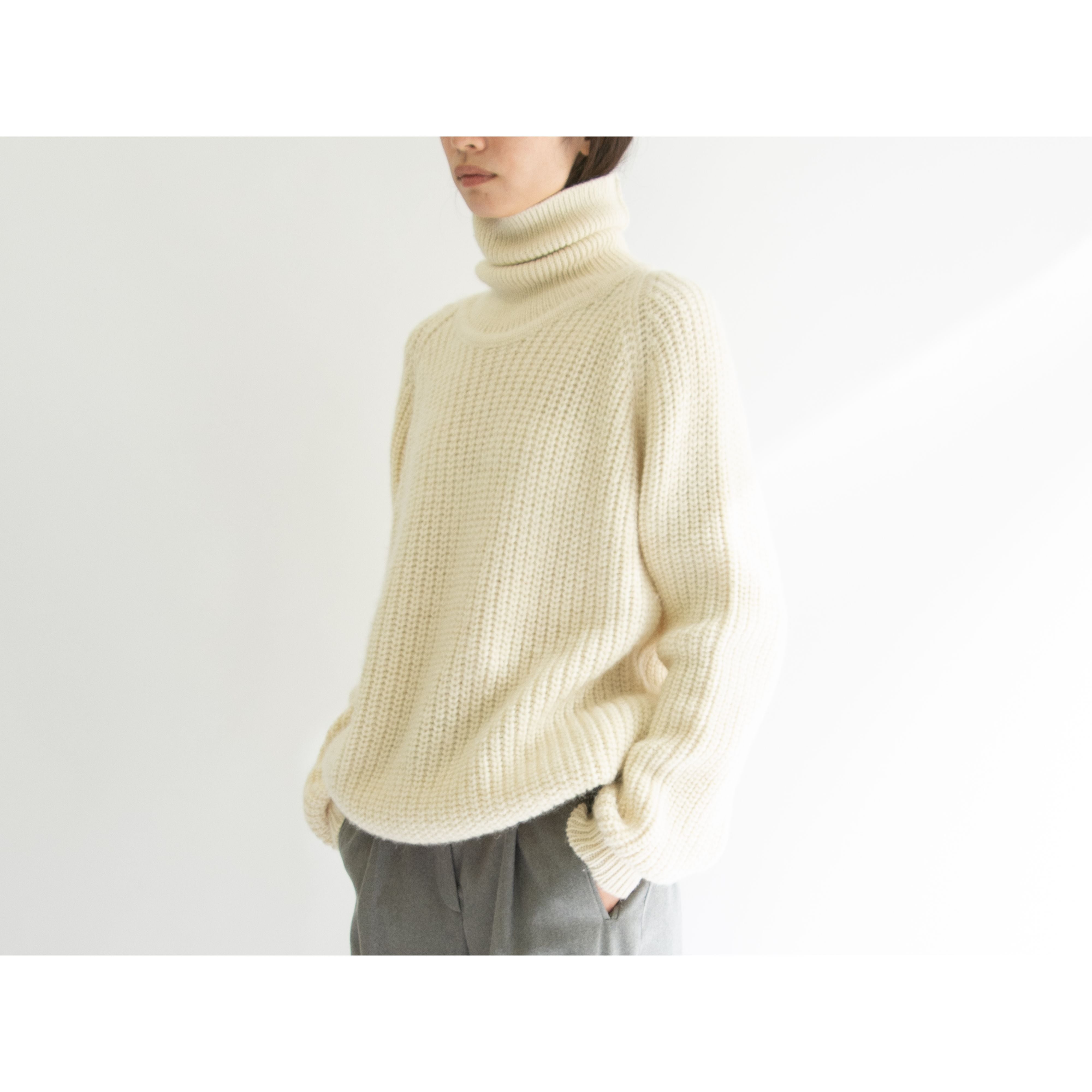 【aran crafts】Made in Ireland 100% Wool Rib High Neck Sweater（アランクラフト アイルランド製 ウールリブ ハイネックセーター タートルニット）