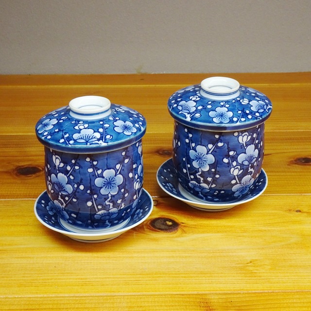 波佐見焼　ダミ梅　茶碗蒸しペアーセット（２ヶ入化粧箱）