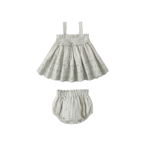 Quincy Mae(クインシーメイ) / 26ss MAE SMOCKED TOP + BLOOMER SET / SAGE GINGHAM / 12-18M・18-24M・2-3Y