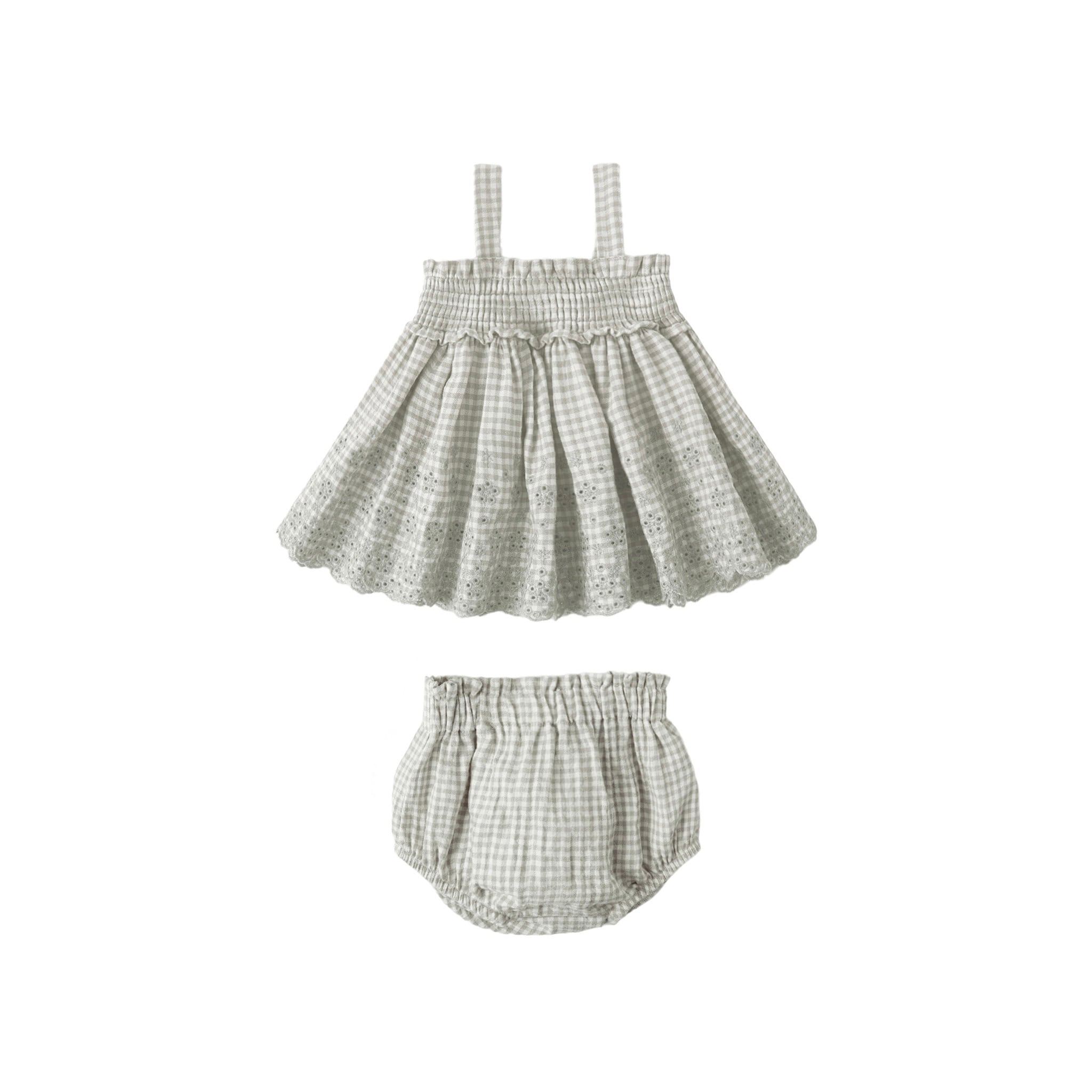 Quincy Mae(クインシーメイ) / 26ss MAE SMOCKED TOP + BLOOMER SET / SAGE GINGHAM / 12-18M・18-24M・2-3Y