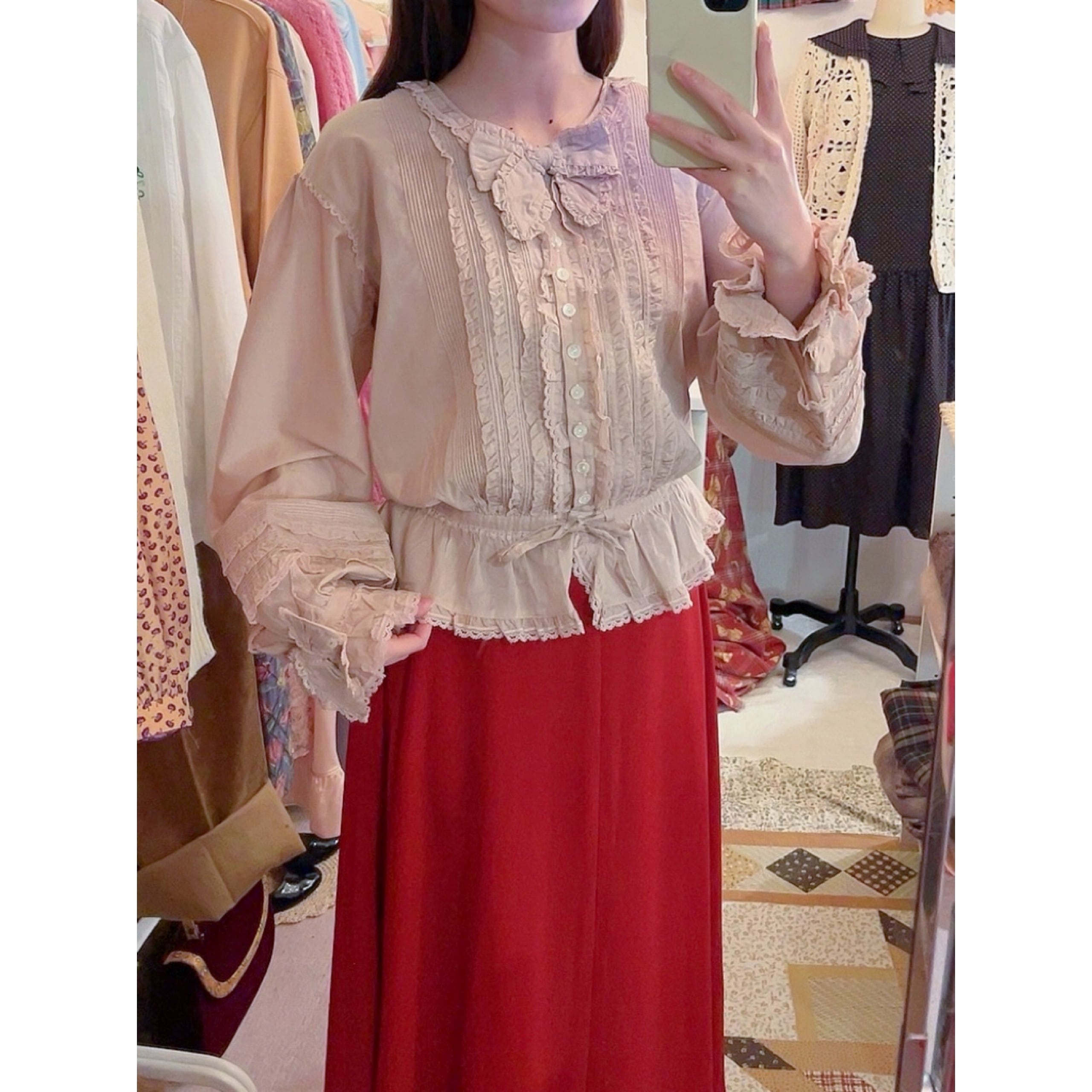 PINKHOUSE / pale pink frill ribbon blouse