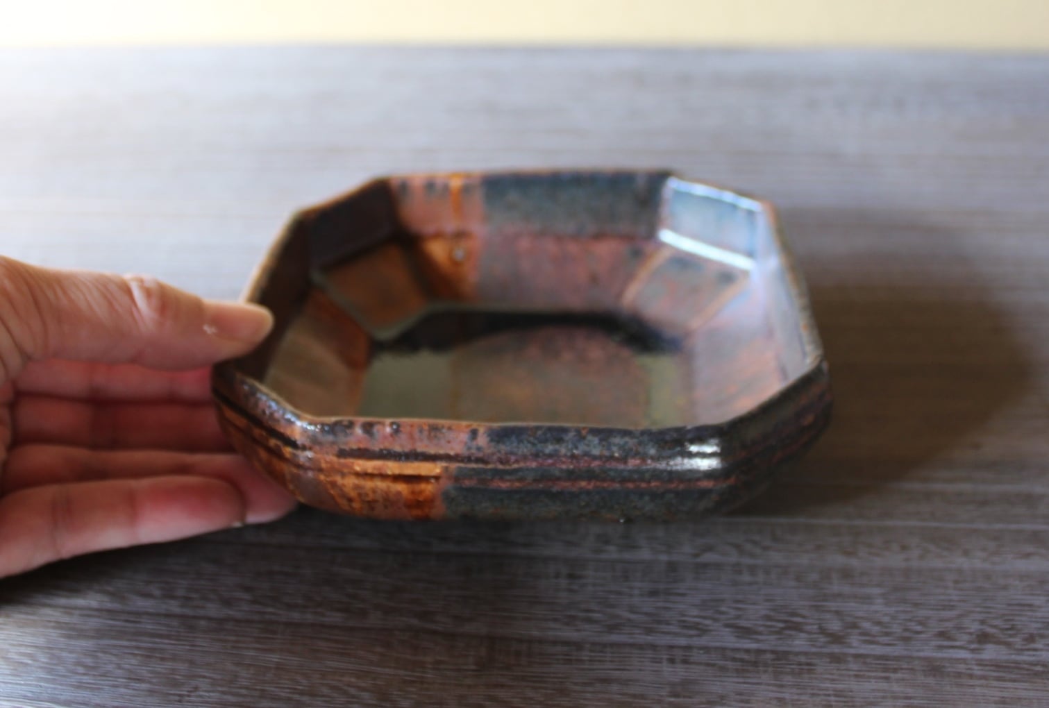 陶器製角型水鉢 黒と茶色のグラデーション 角鉢｜大｜古瀬戸｜陶器｜喜多窯 霞仙 加藤裕重｜瀬戸焼｜和食器通販