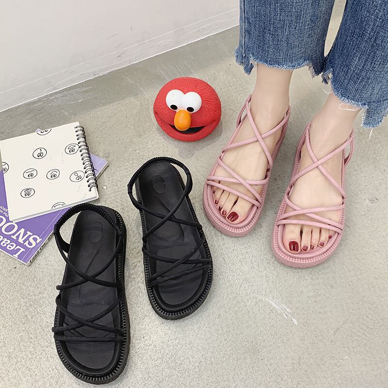 送料無料 お洒落サンダル スポーツサンダル フラット 厚底ソール コードストラップ フェミニン Lamitte Deco トレンド 韓国ファッション ショップ Base店