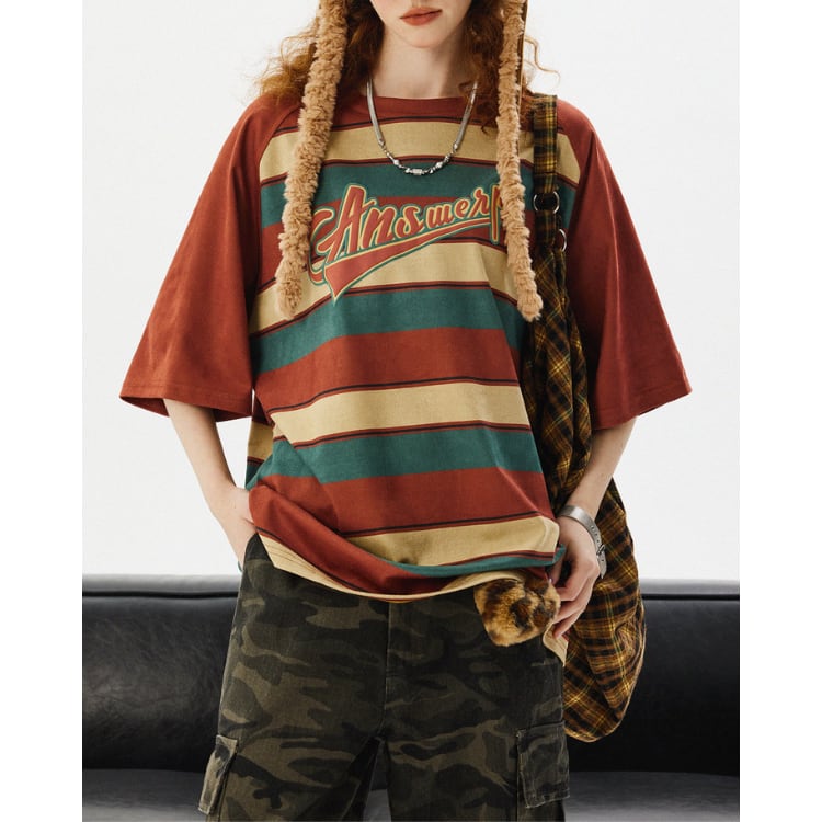 ボーダー 半袖 ドロップショルダー Tシャツ L60029