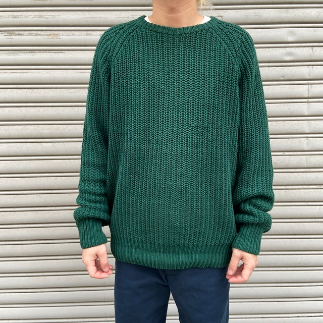 90s GAP オールドギャップ　コットンニット　リブ編みニット　グリーン　M