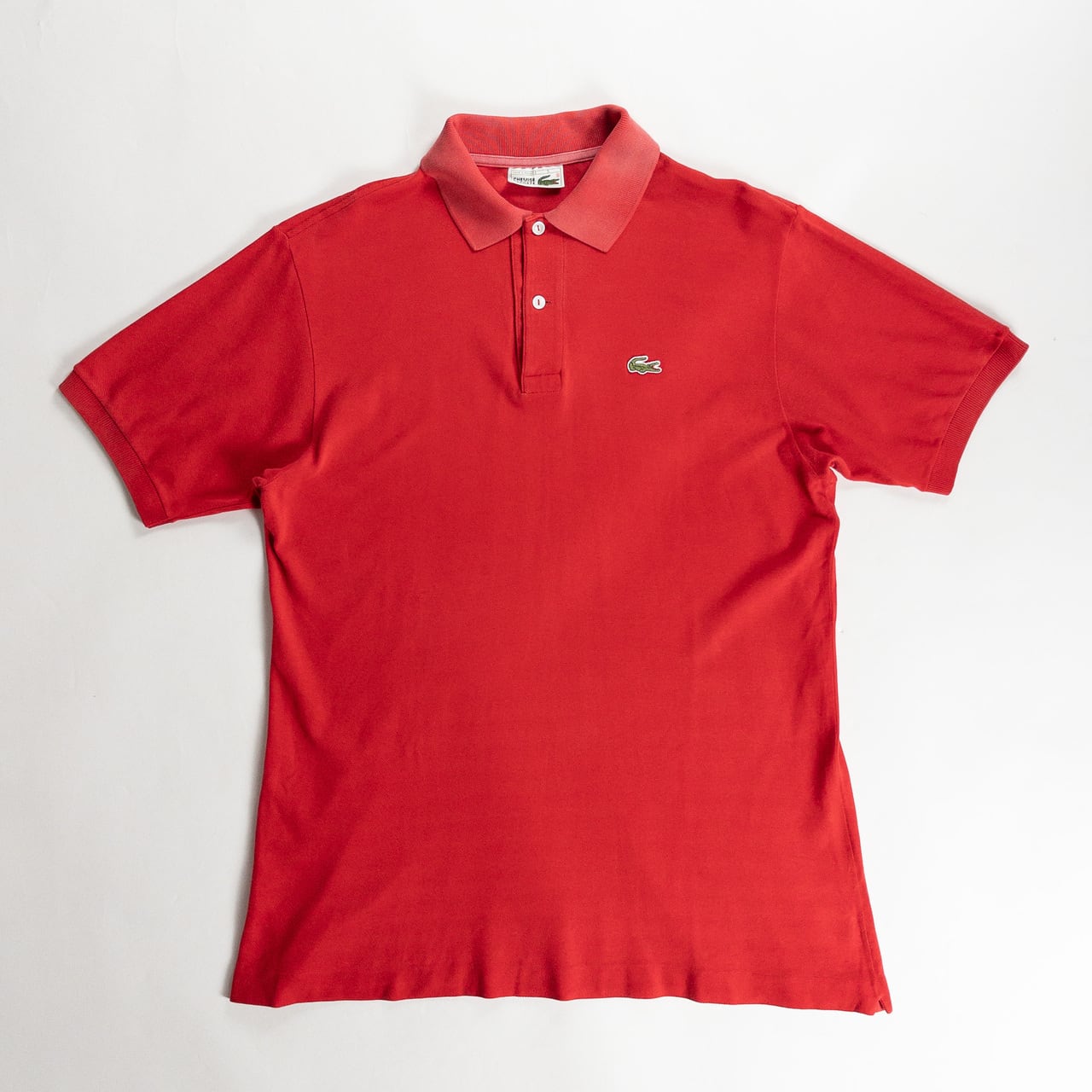 1980s "French LACOSTE" Red Cotton S/S Polo Shirt, Size5
