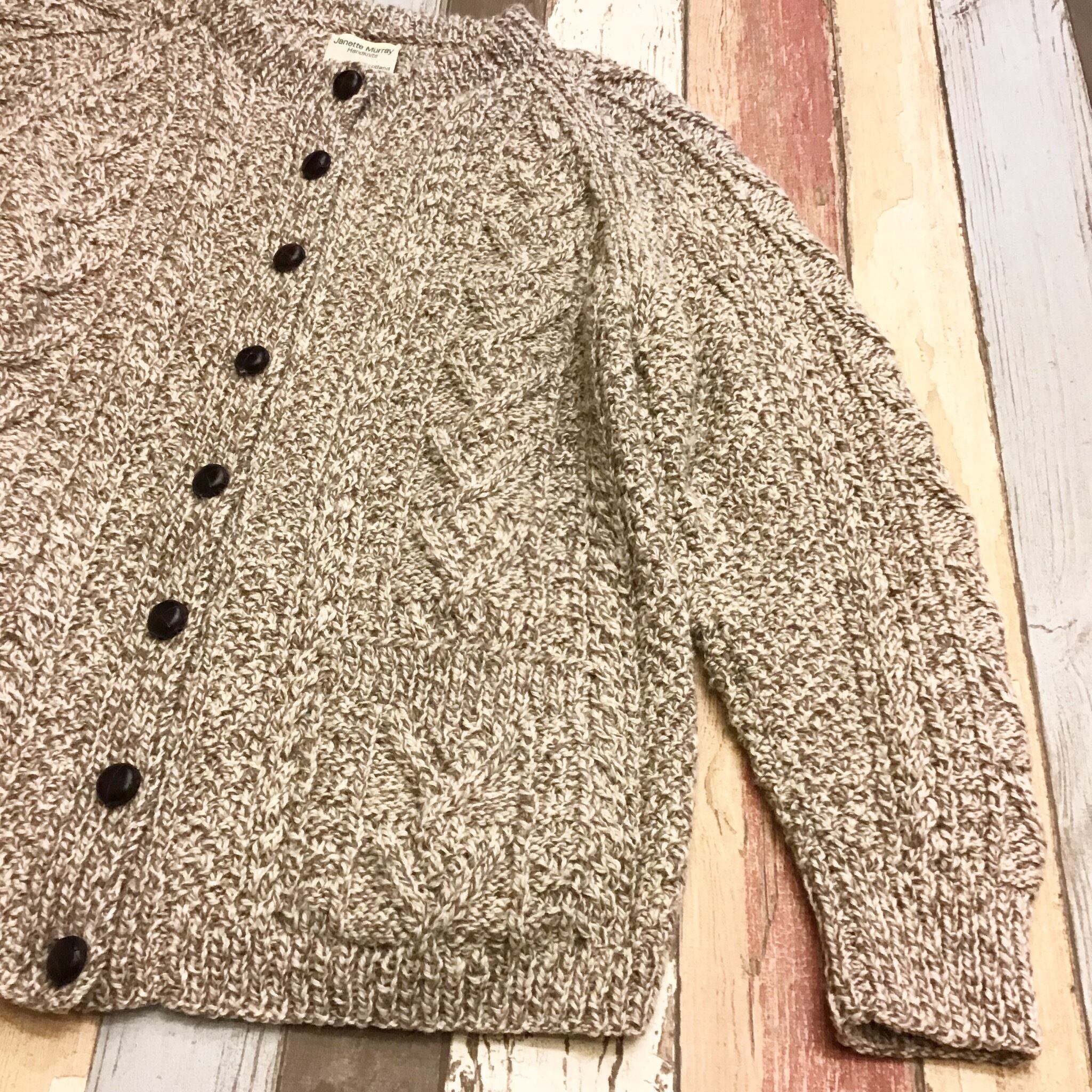 Janette Murray Beige Fisherman Knit Cardigan | インポート古着