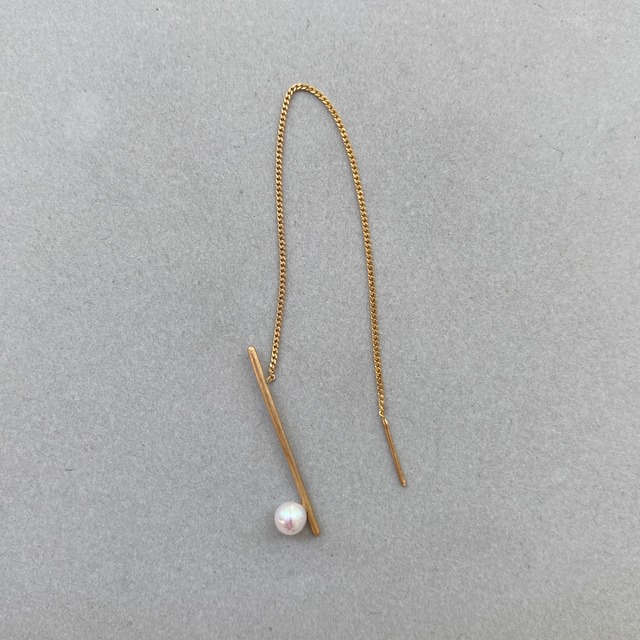 Stick pearl chain pierce gold