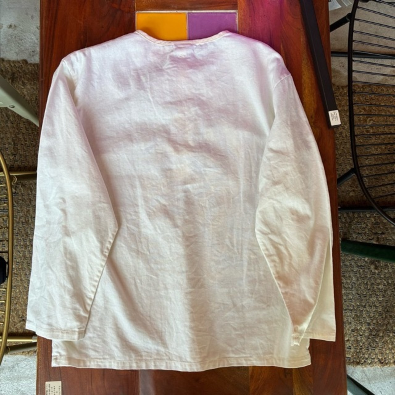 French type Linen cotton Henley shirt L/S White　フランスタイプ　リネンコットンヘンリーネックシャツ　ホワイト　L/S　ファッション　ユニセックス　軍物　フランス軍　ミリタリー　長袖　インナー　ブラウス