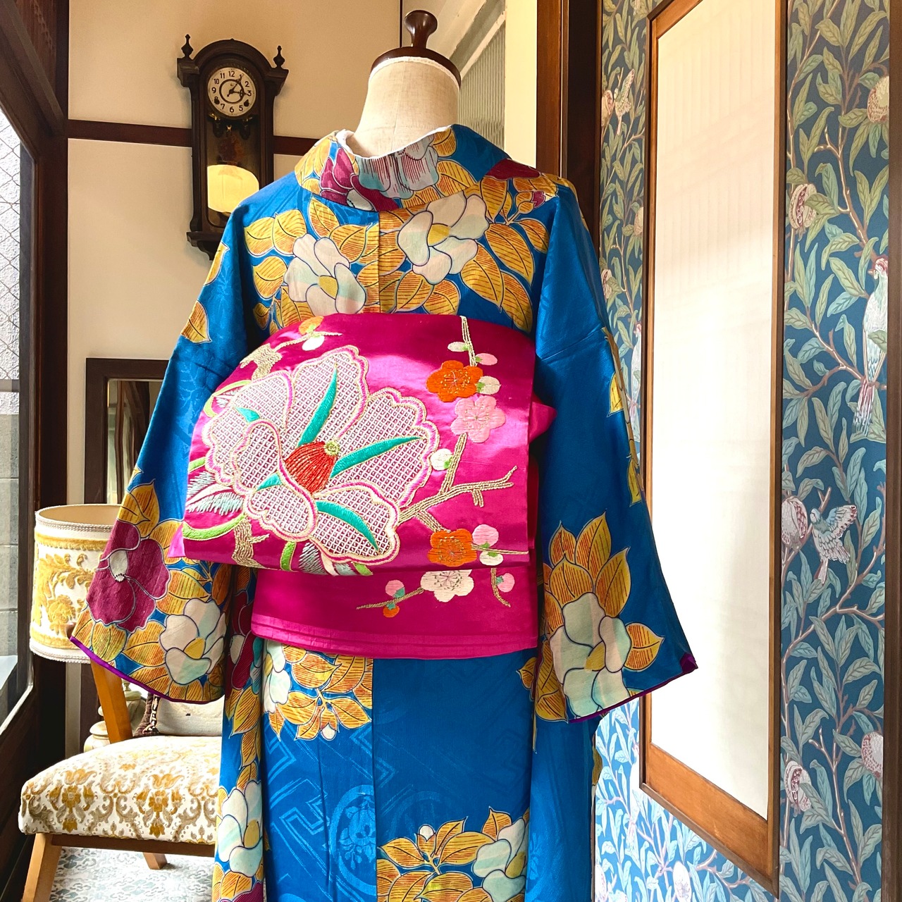アンティーク 艶やか刺繍 名古屋帯 正絹 （アンティーク 艶やか刺繍 