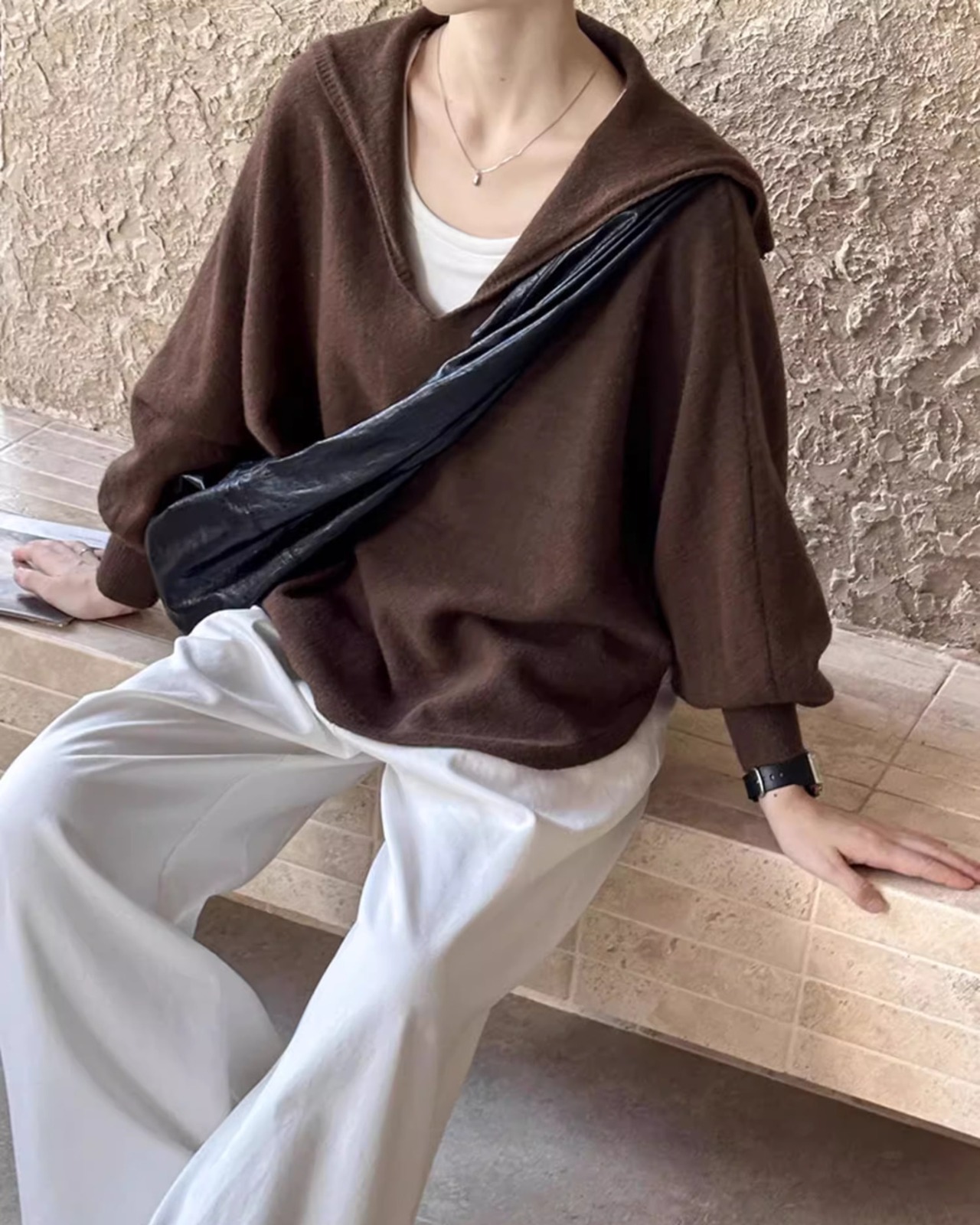 Sailor collar round hem Knit　T20346