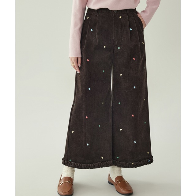 corduroy wide pants with dot embroidery
