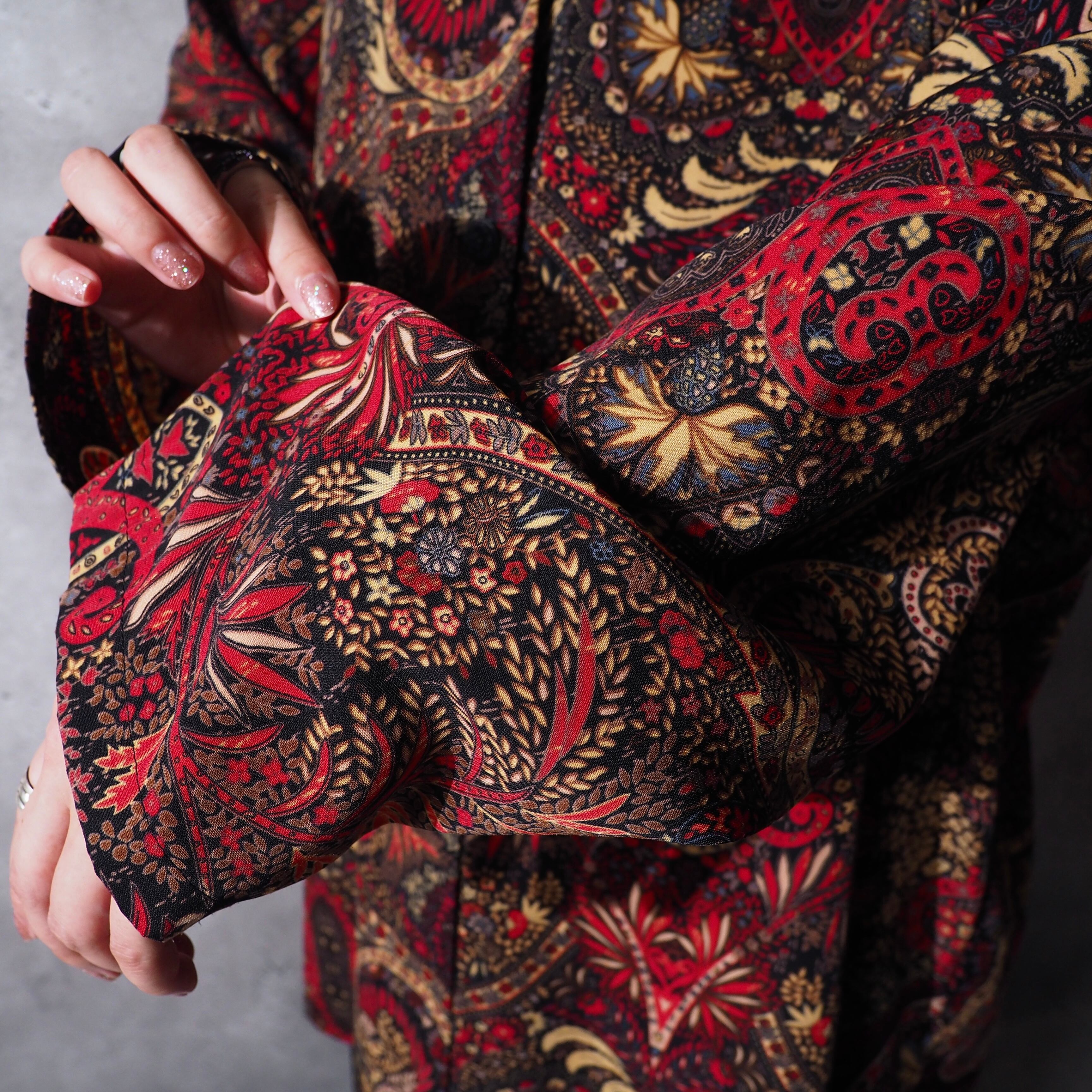 1990s Dark ethnic tribal art pattern Design vintage Drape loose shirt