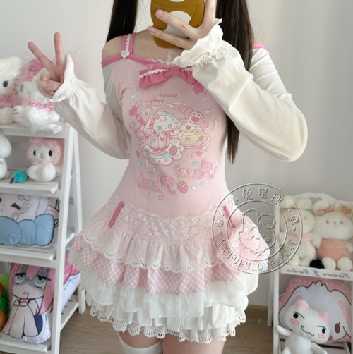 ゆめかわうさちゃん帽子付きオフショルワンピース　wanpi37