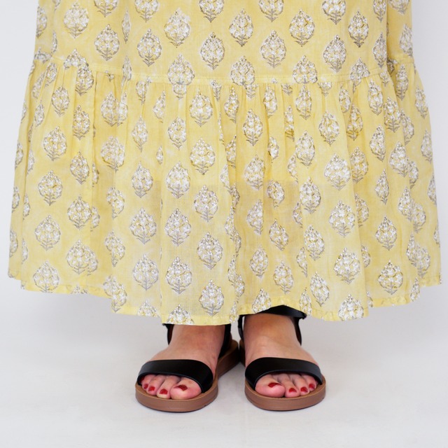 ブロックプリントのプロヴァンス調花柄のスカート