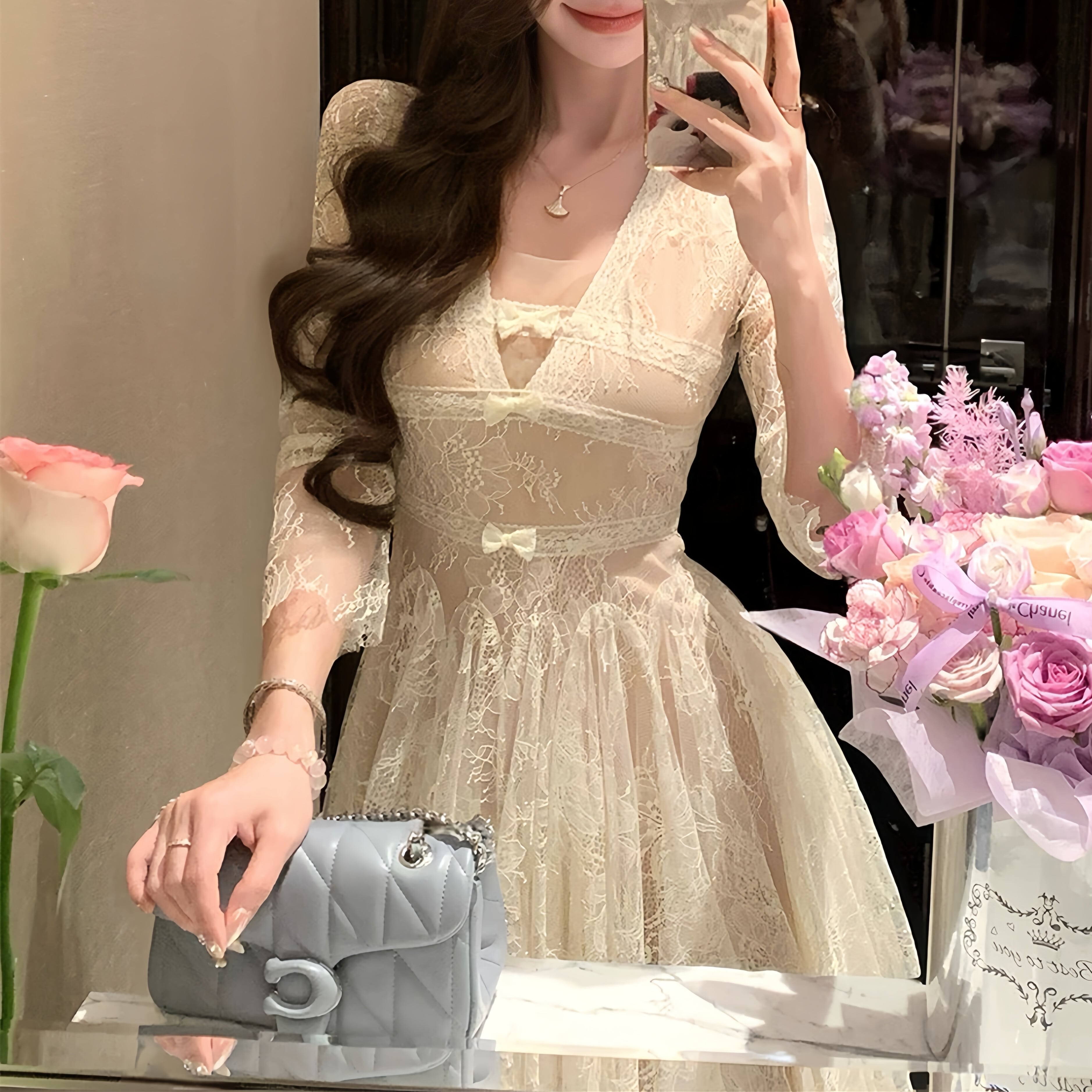 【dress】リボンレースミニワンピース N3370