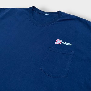 【USA古着】ワンポイント 刺繍ロゴ ポケットTシャツ ポケT HAINES 企業系 企業ロゴ X-LARGE以上 ビッグサイズ ゆるダボ ネイビー US古着