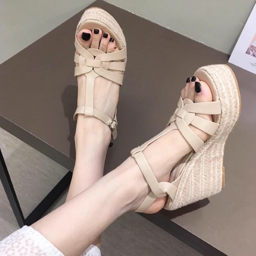 ウエッジソールサンダル レディース 靴 シューズ 厚底サンダル プラットフォームサンダル アンクルストラップ ナチュラル カジュアル お出かけ おしゃれ 美脚 脚長 オープントゥ 夏 ファッション