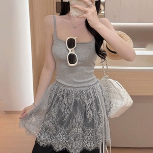 裾レース キャミソール カップ付き レディース 春夏 韓国 きれいめ 大人 かわいい 重ね着 レイヤード インナー トップス 背中見せ 透け感 カジュアル 大人可愛い 大人女子