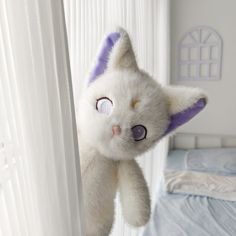 紫色の耳と瞳が可愛い ねこぬいぐるみ （40cm） | LittleBean丨海外