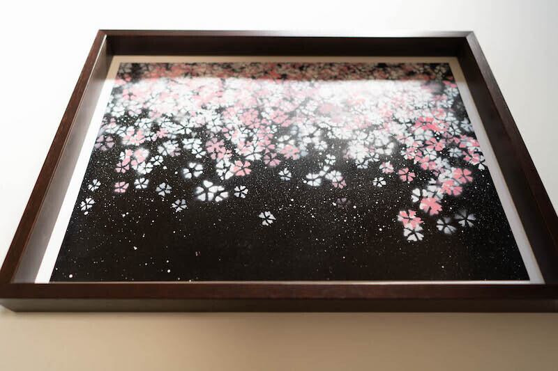 夜桜と城のスプレーアート原画 Sakura (額入り特別作品) / 夜桜のスプレーアート作品 絵画販売
