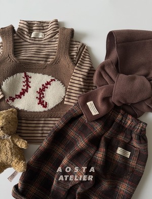 【Aosta】チェックパンツ ブラウン 70~110cm 2025 WINTER 韓国子供服