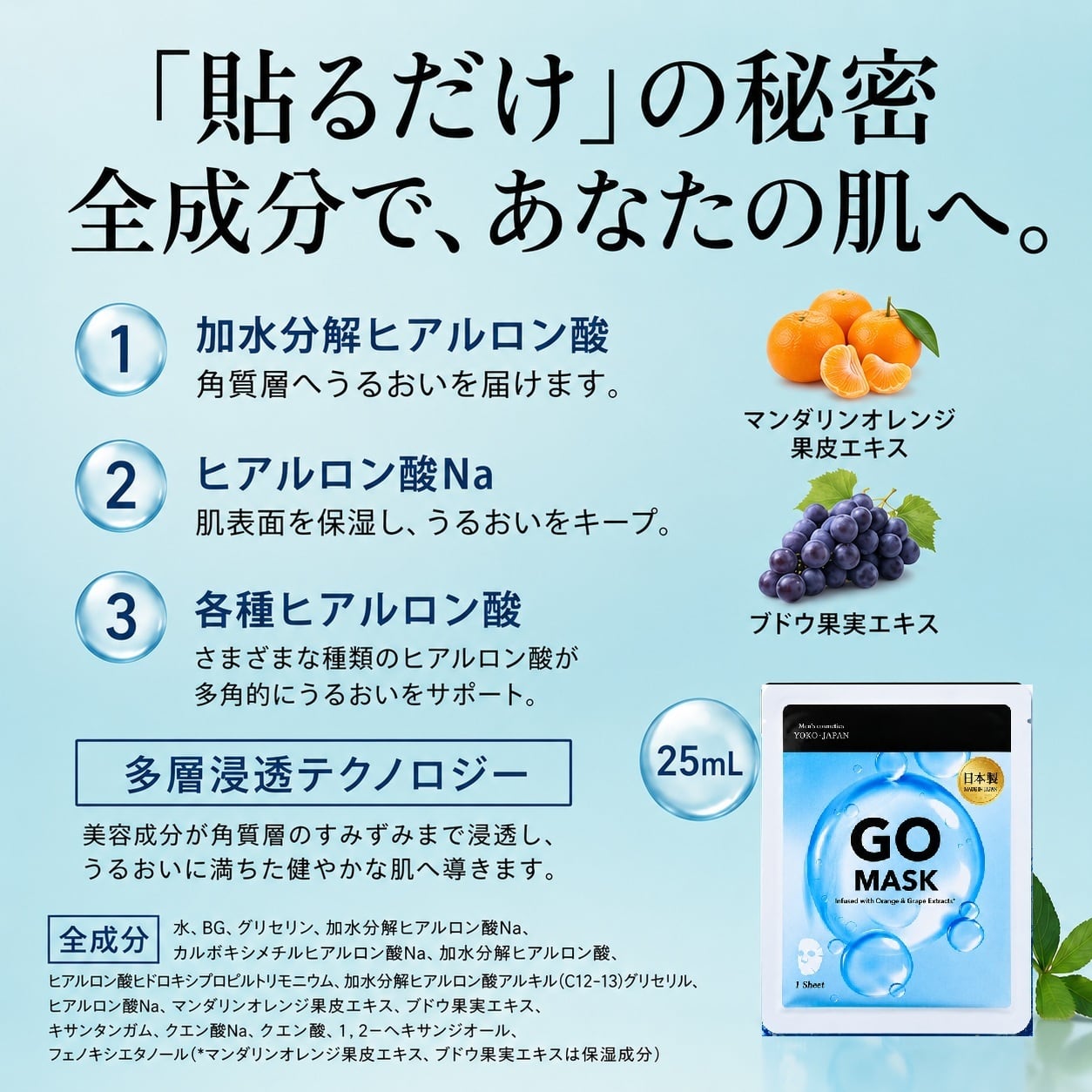 メンズシートパック 日本製 フェースマスク 美容液 GO MASK 5枚セット