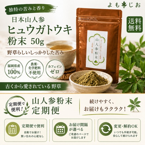 【毎月定期便】日本山人参 ヒュウガトウキ粉末 50g｜福岡県産・農薬不使用・100％