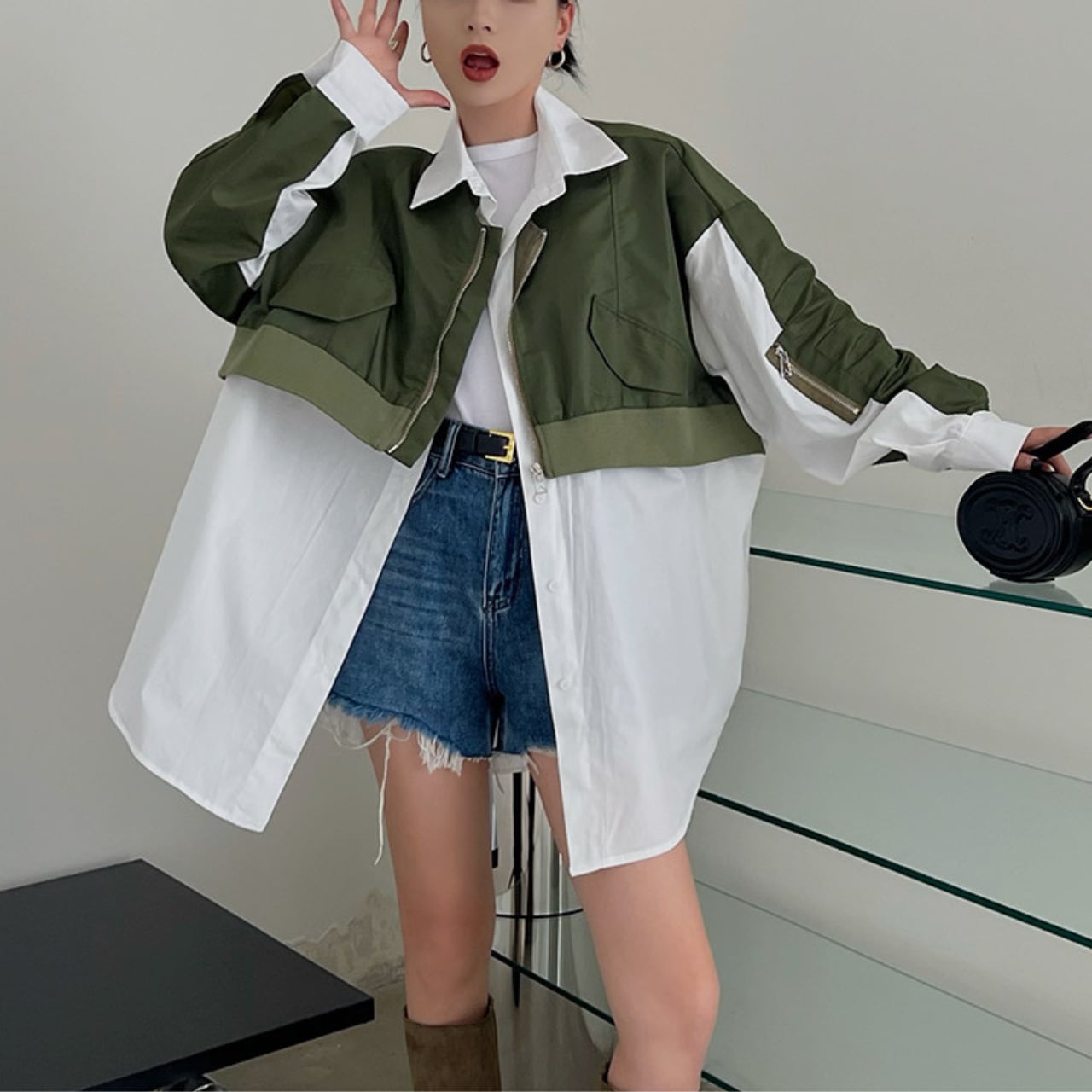 レイヤードデザインオーバーシャツ ワークジャケット R0060