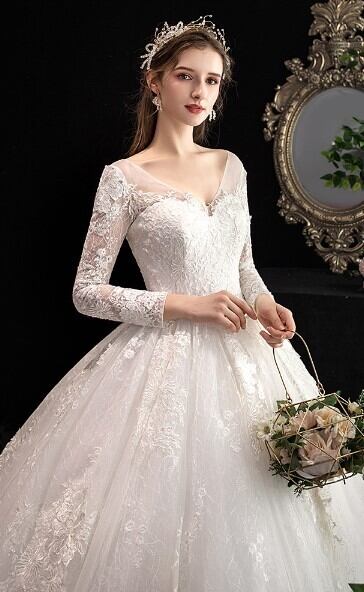 高品質！ ウエディングドレス ホワイト ミニトレーン/短トレーン 繊細  