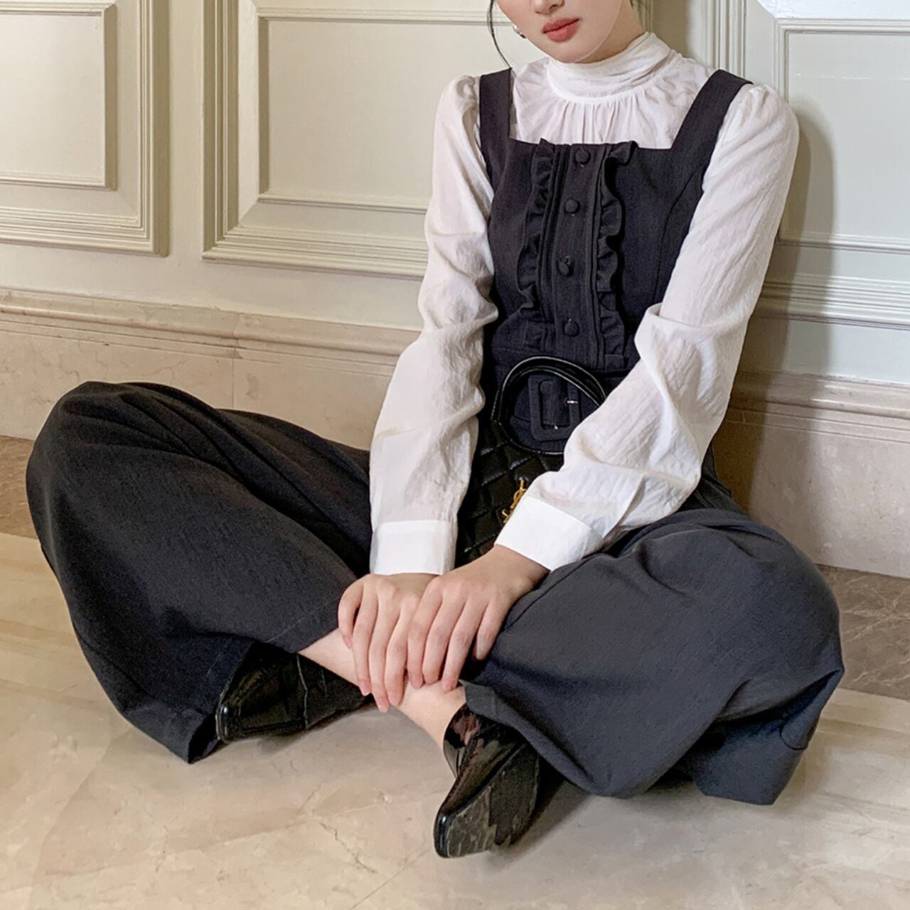 フレンチレトロ ウエストベルトジャンプスーツ A4446