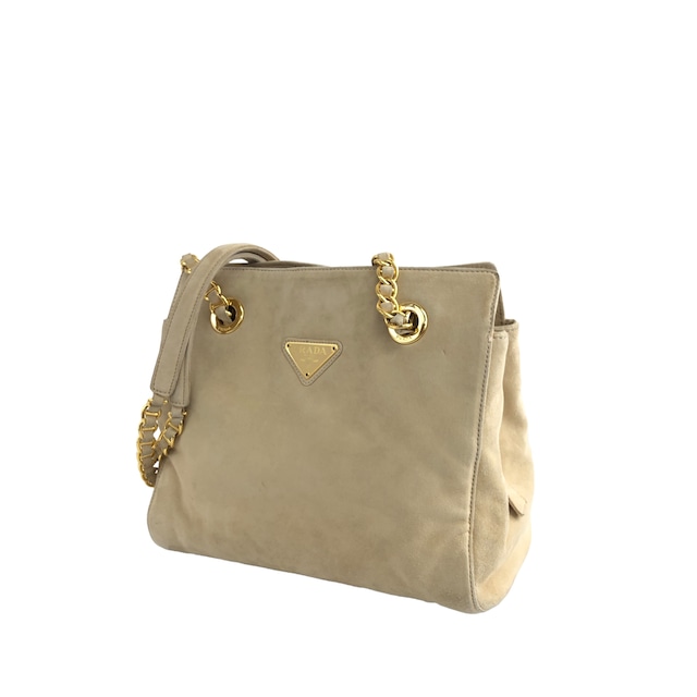 PRADA プラダ ショルダーバッグ ベージュ トライアングルロゴ スエード チェーンショルダー vintage ヴィンテージ オールド 4erk77