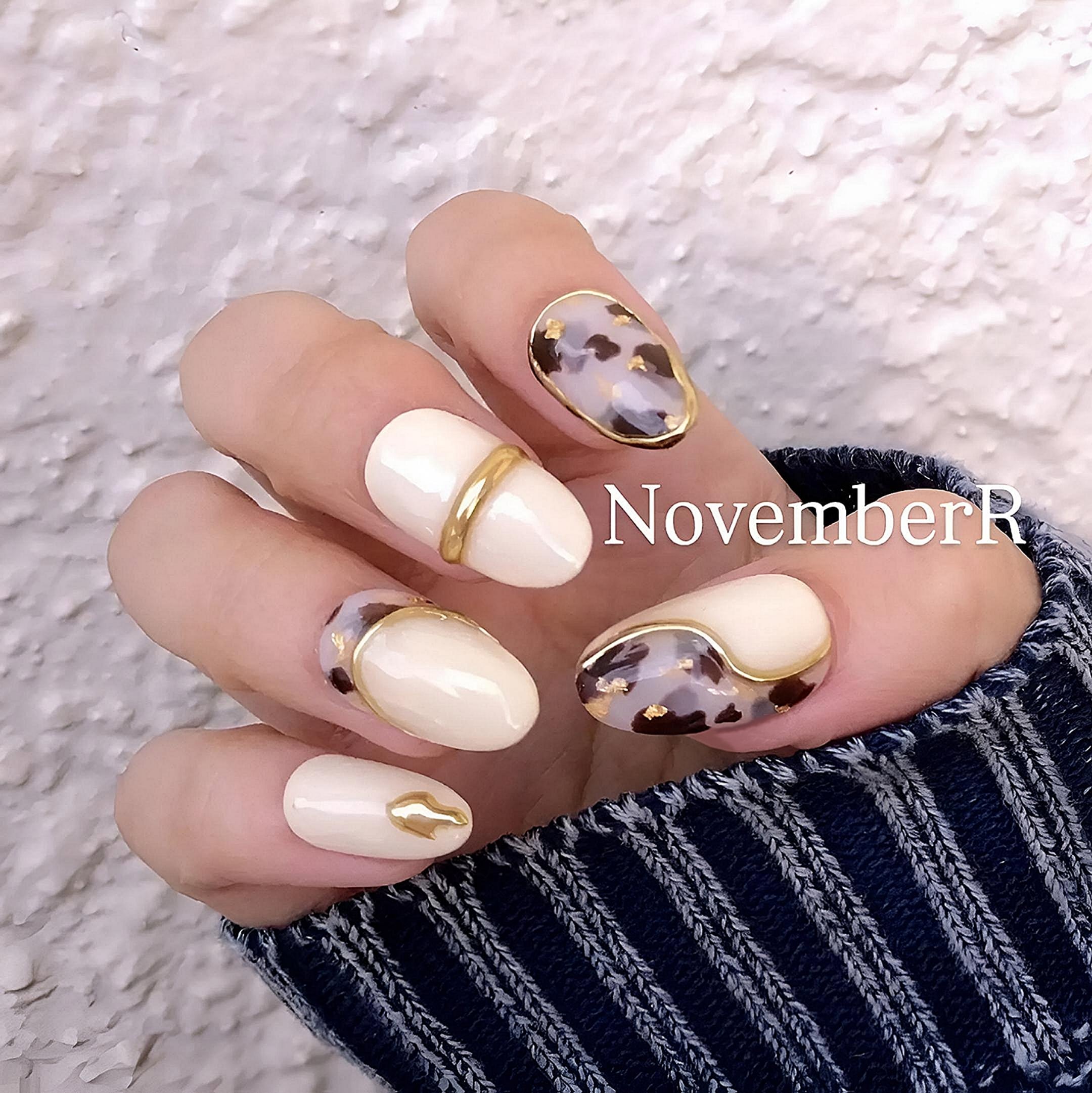 LA508☆白べっ甲×オフホワイトネイルチップ | NovemberR 〰️ネイル