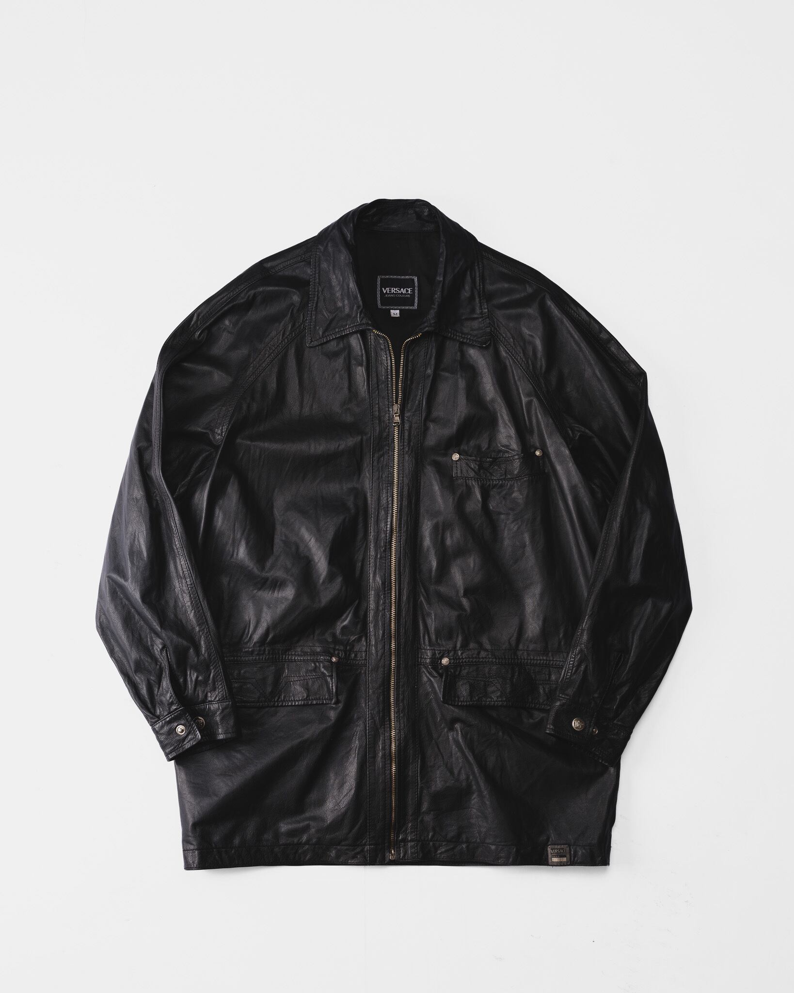 1990's] “Versace” Nappa Leather Car Coat Style（Made in Italy