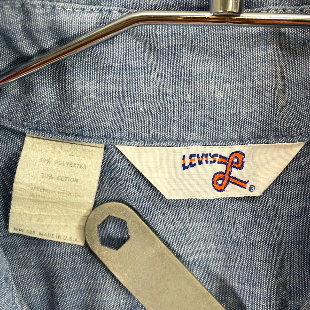 70年代 USA製 Levi's リーバイス 手刺繍デザイン シャンブレーシャツ