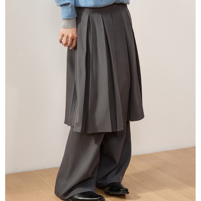 layered pleated wide pants　J00244