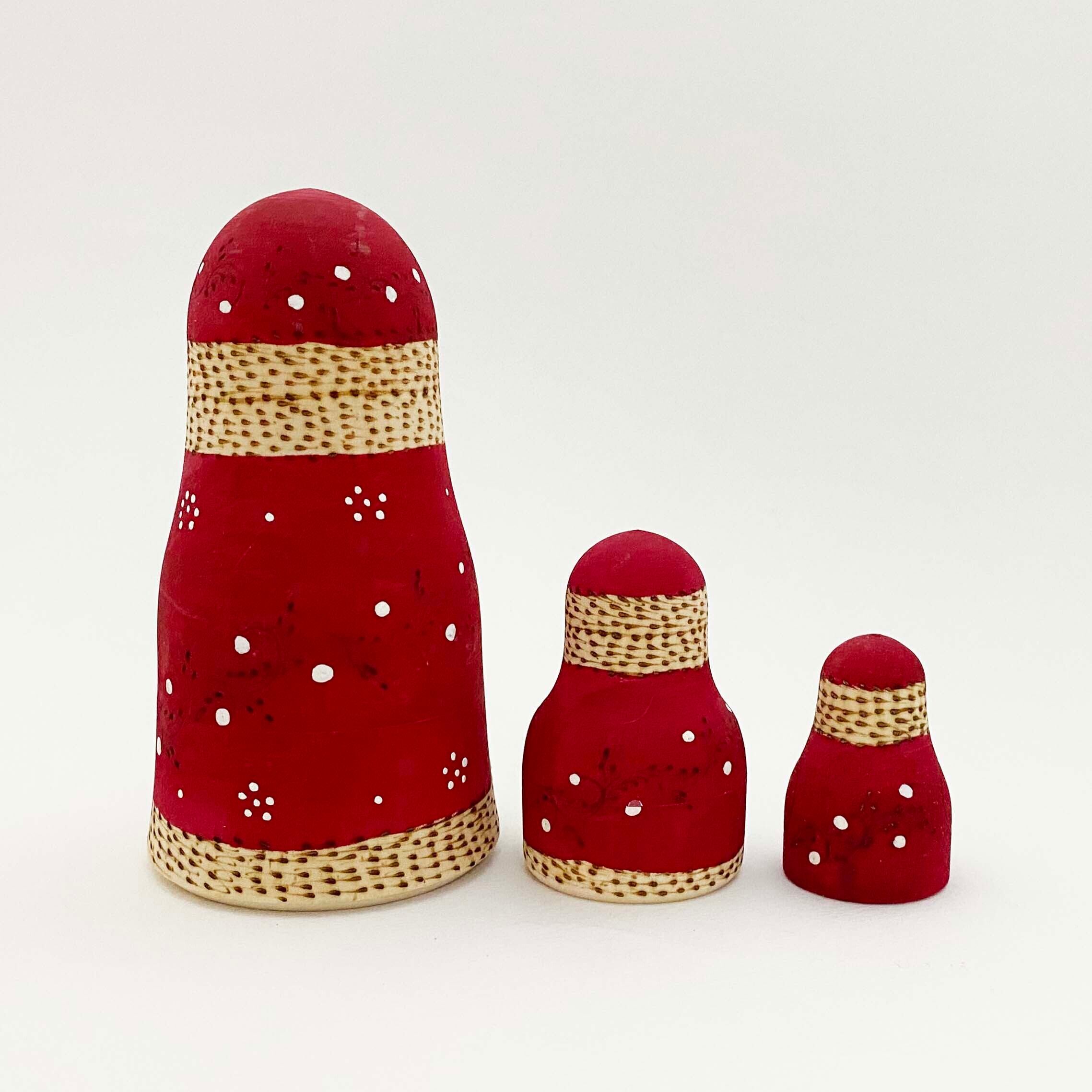 サンタ 焼ごて描彩マトリョーシカ(3個組)