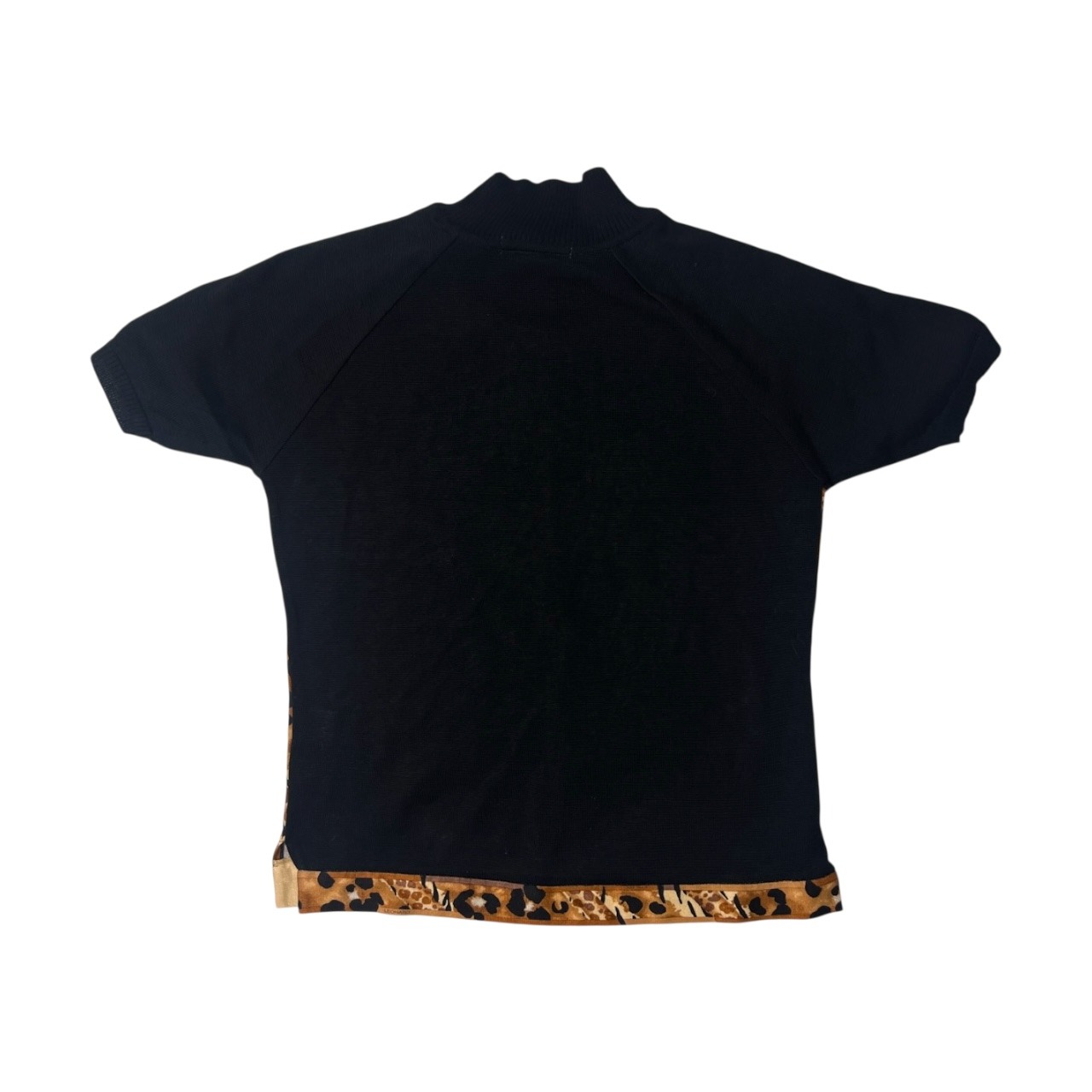 LEONARD SPORT レオナールスポーツ 切替 レオパード コットンニット 半袖セーター 40/ブラック